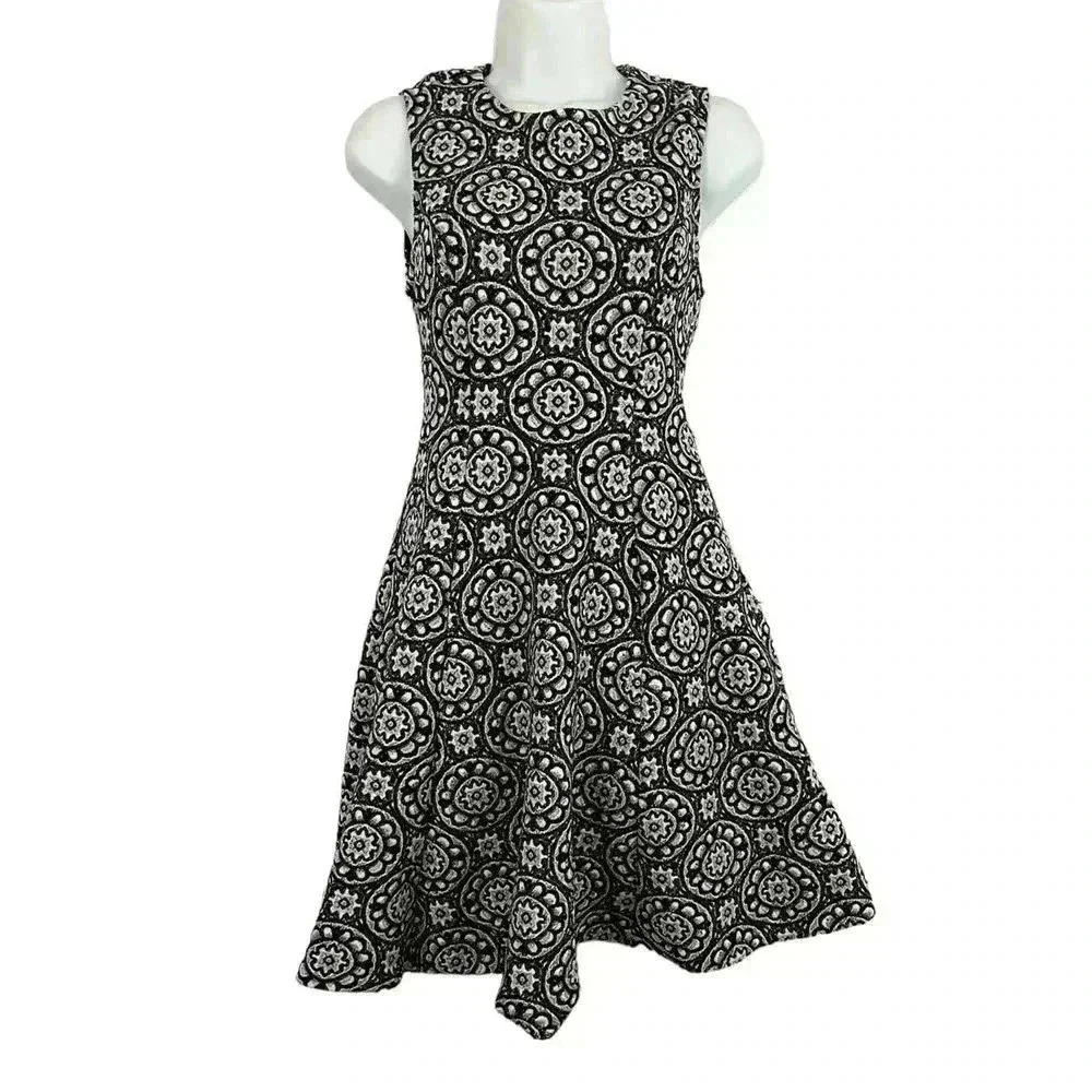 Zara‎ Geometric Jacquard Dress SMALL Sleeveless Fit and Flare Women's
